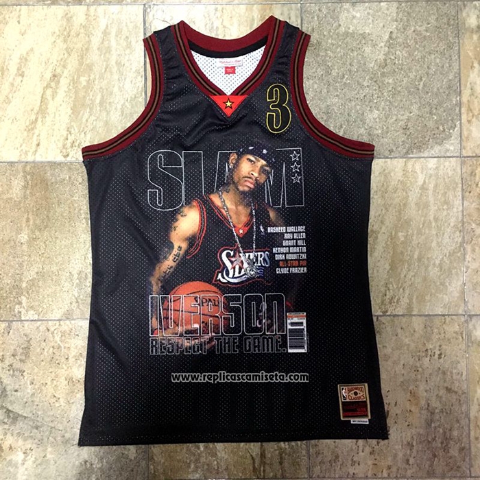 Camiseta Philadelphia 76ers Allen Iverson Slam #3 Retro Negro